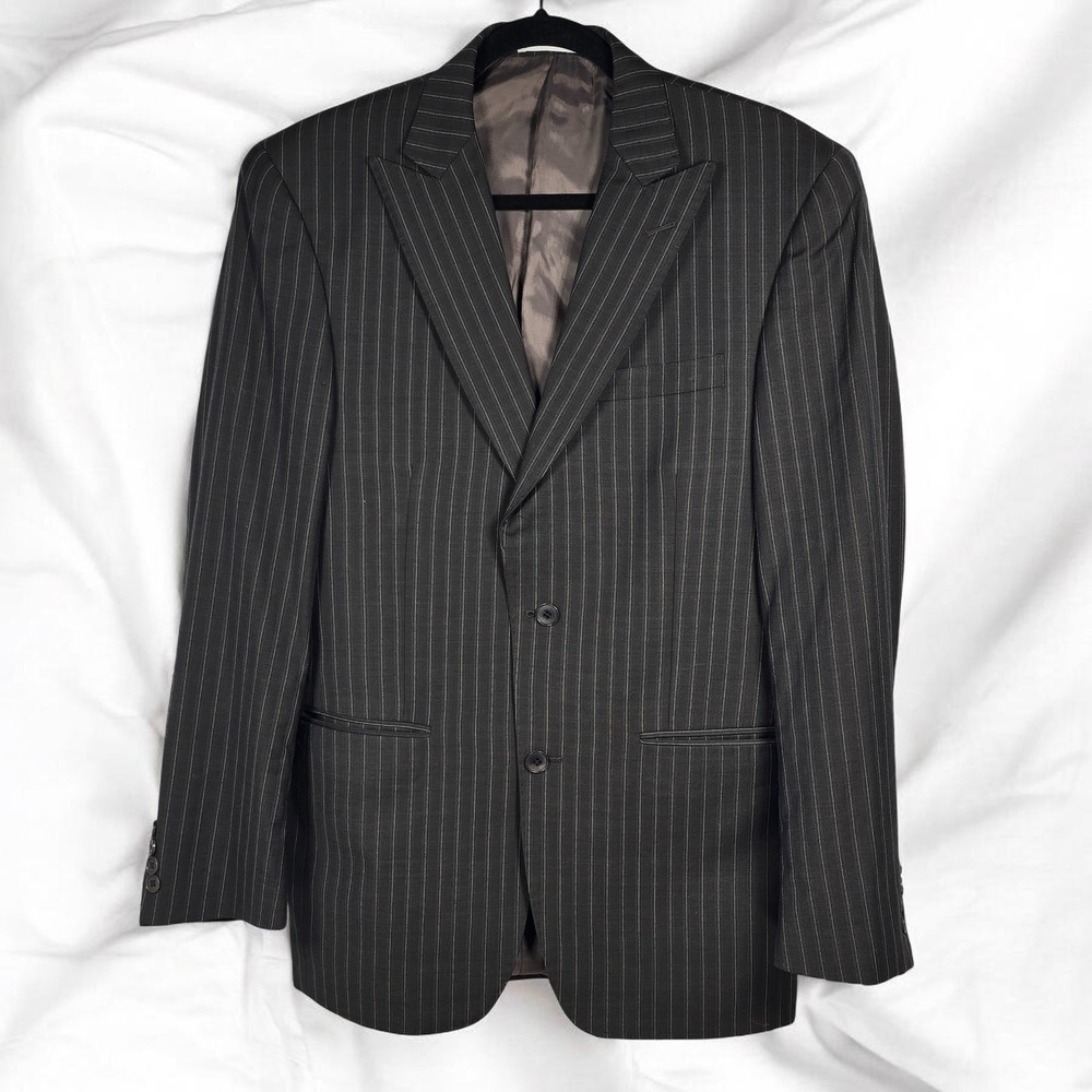 Murano Collezione Sport Coat Blazer Men 42R Charcoal Pinstripe Worsted Wool - Picture 1 of 10